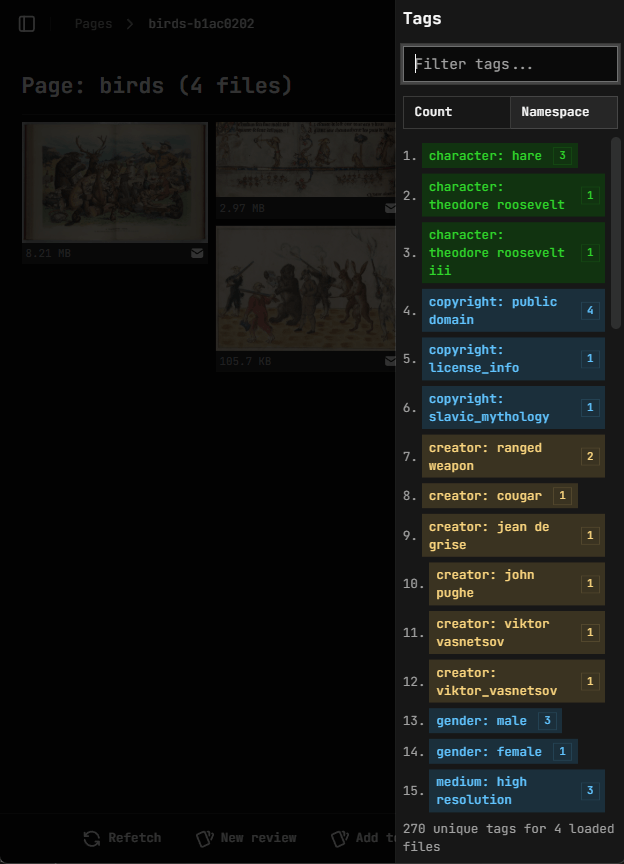 Gallery with tags sidebar