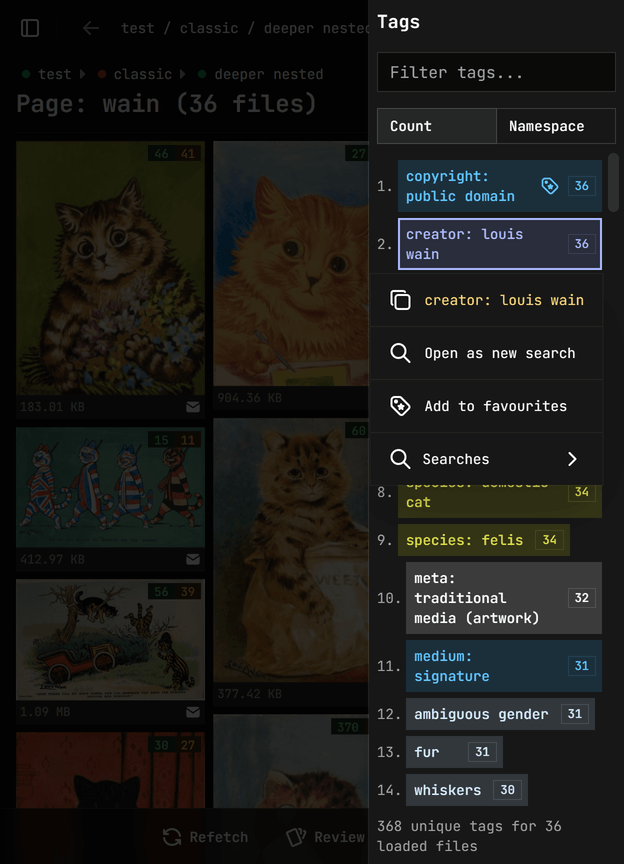 Gallery with tags sidebar