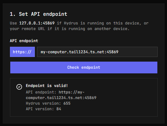 hyAway API endpoint settings