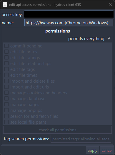 Hydrus permission approval dialog