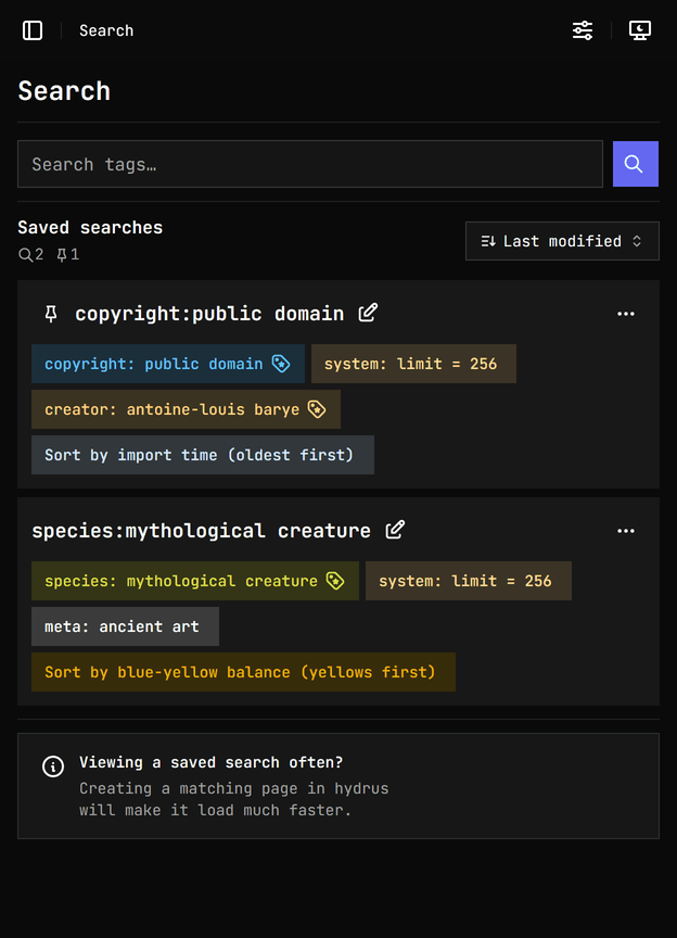 Search page with saved searches